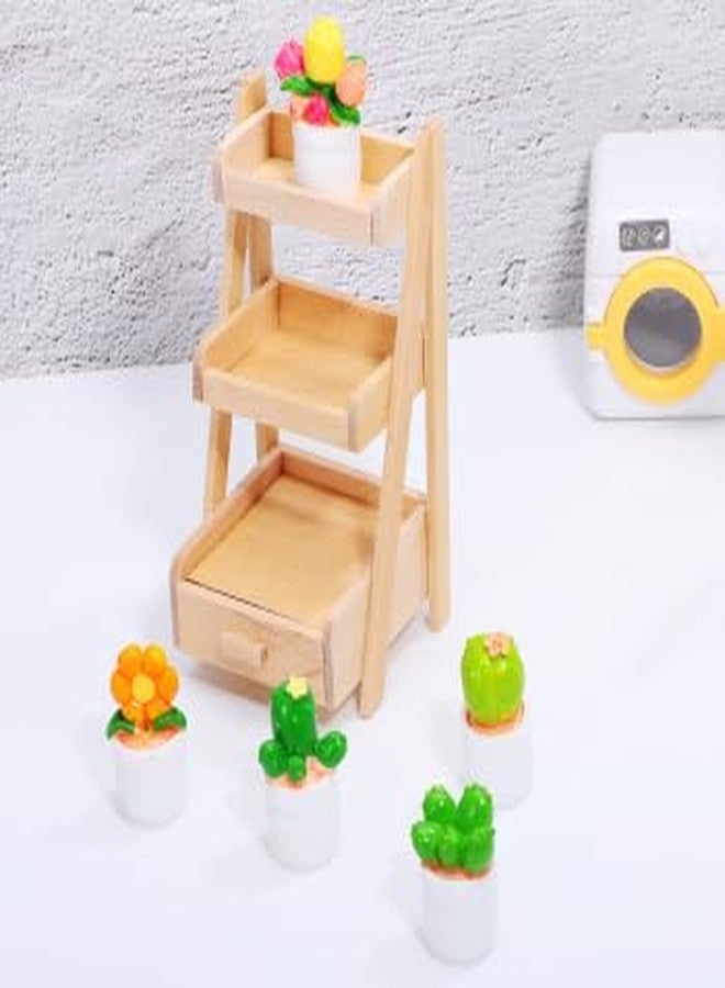 JOINPAYA 1 Set Miniature Plants Set with Stand: 4.32X2.28X2.16in Mini Plant Shelf Kit Mini Potted Flower Model Tiny Fake Greenery Ornament Dollhouse Furniture for Christmas - Image 4